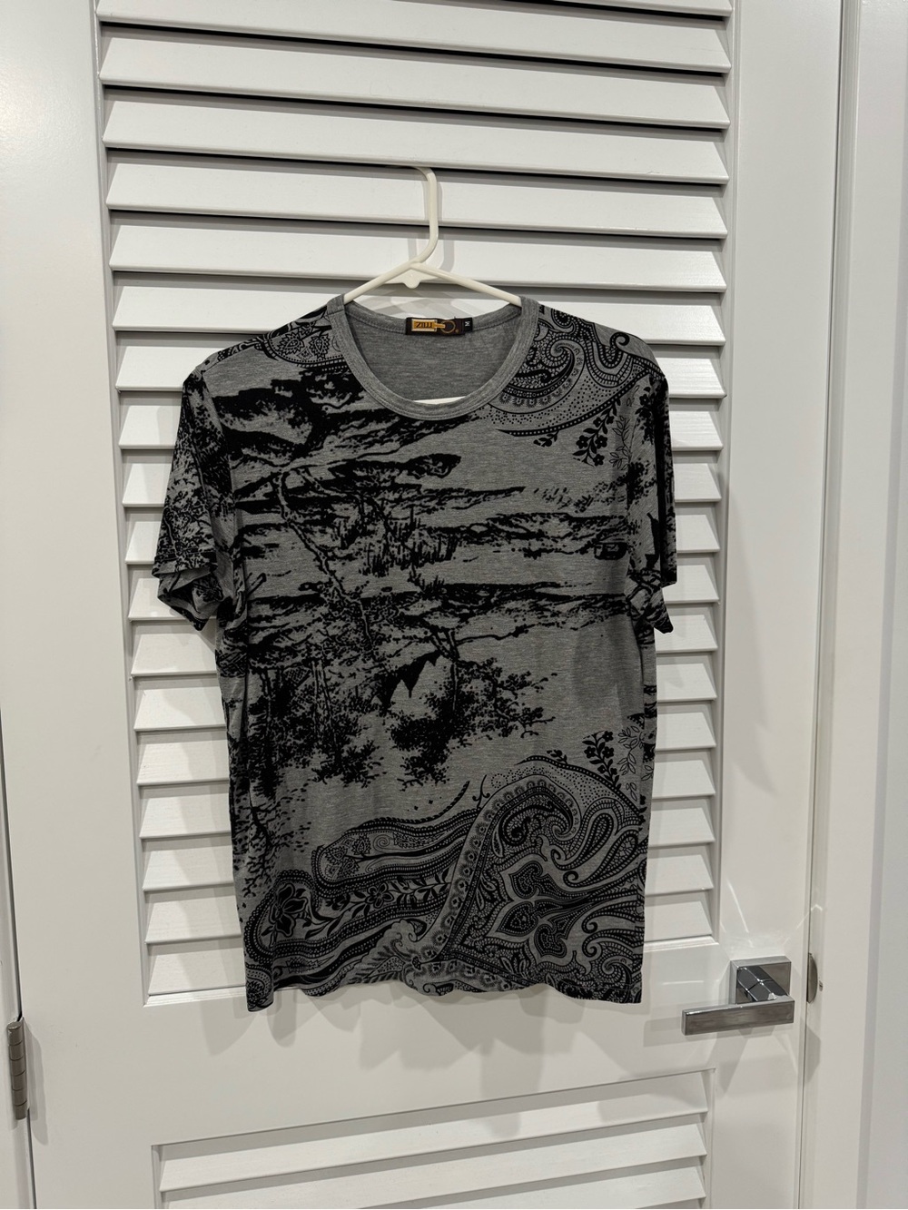 Men's Grey Paisley & Landscape Graphic Crew Tee